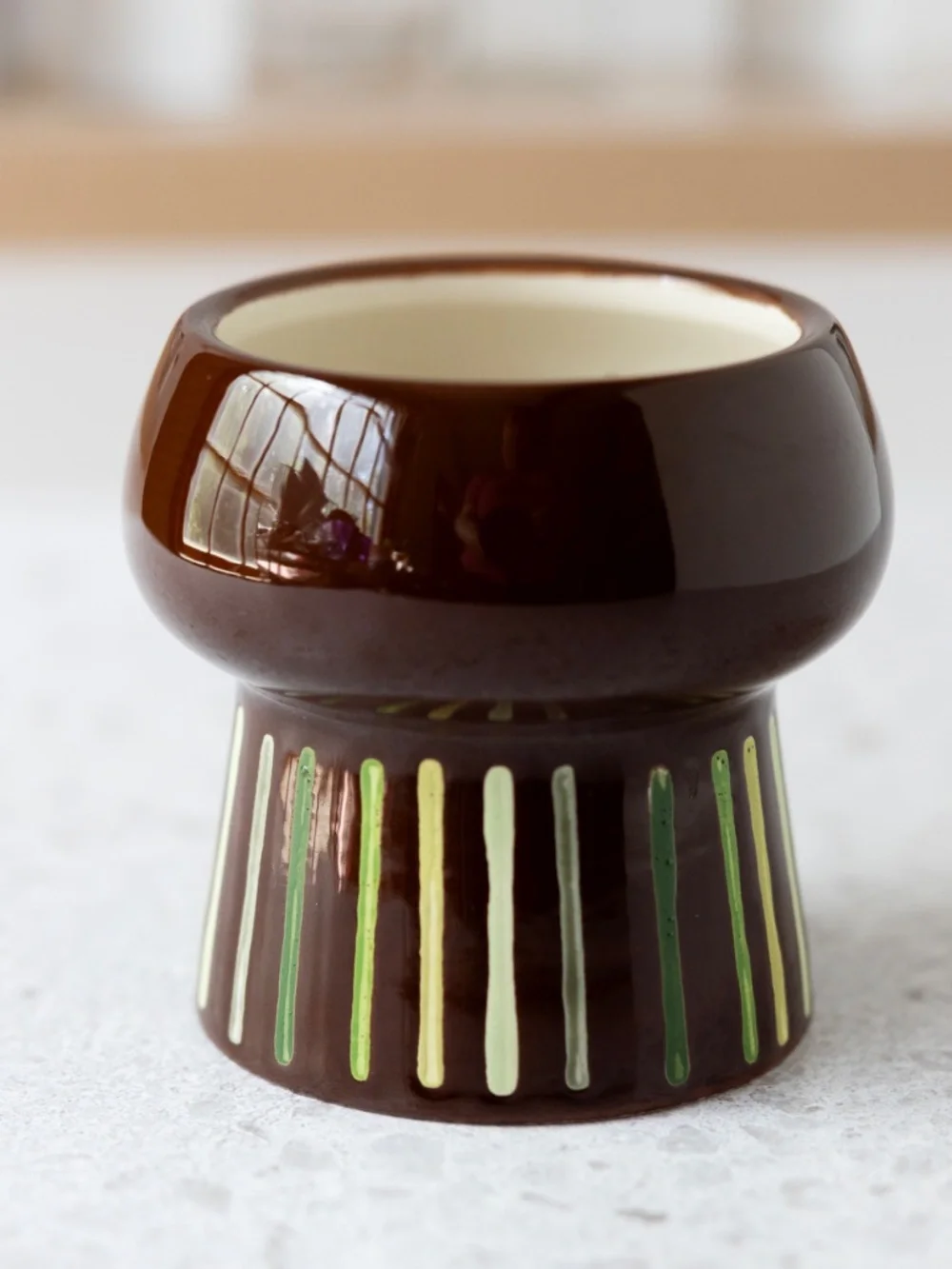 Opal House brown face ceramic planter with green stripes 3.5 inches